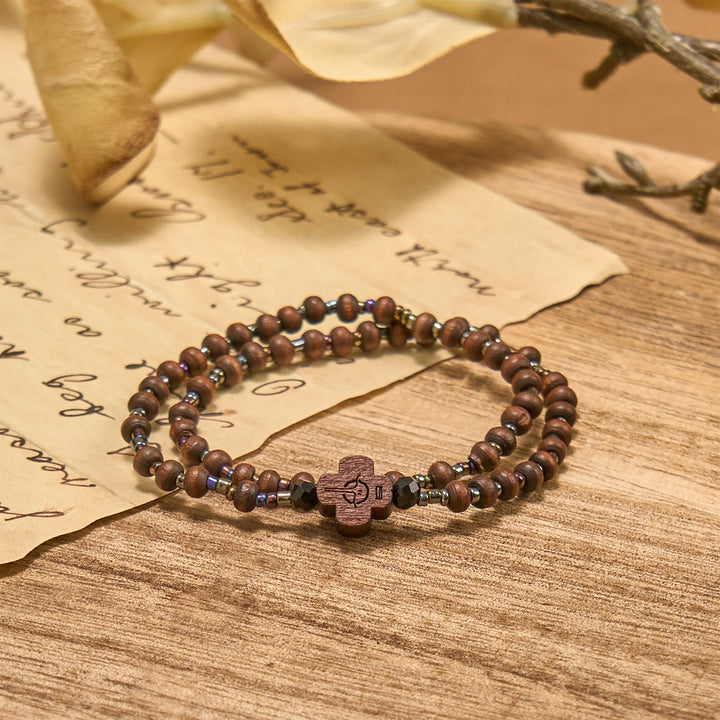 Classic Wooden Bead Bracelet with Cross: Timeless Emblem of Understated Faith