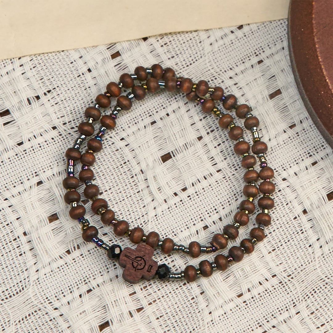 Classic Wooden Bead Bracelet with Cross: Timeless Emblem of Understated Faith