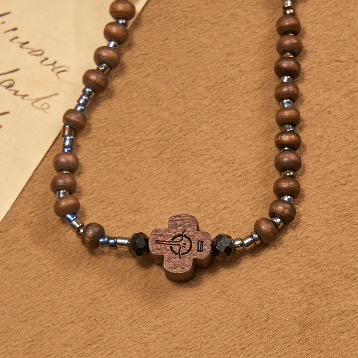 Classic Wooden Bead Bracelet with Cross: Timeless Emblem of Understated Faith