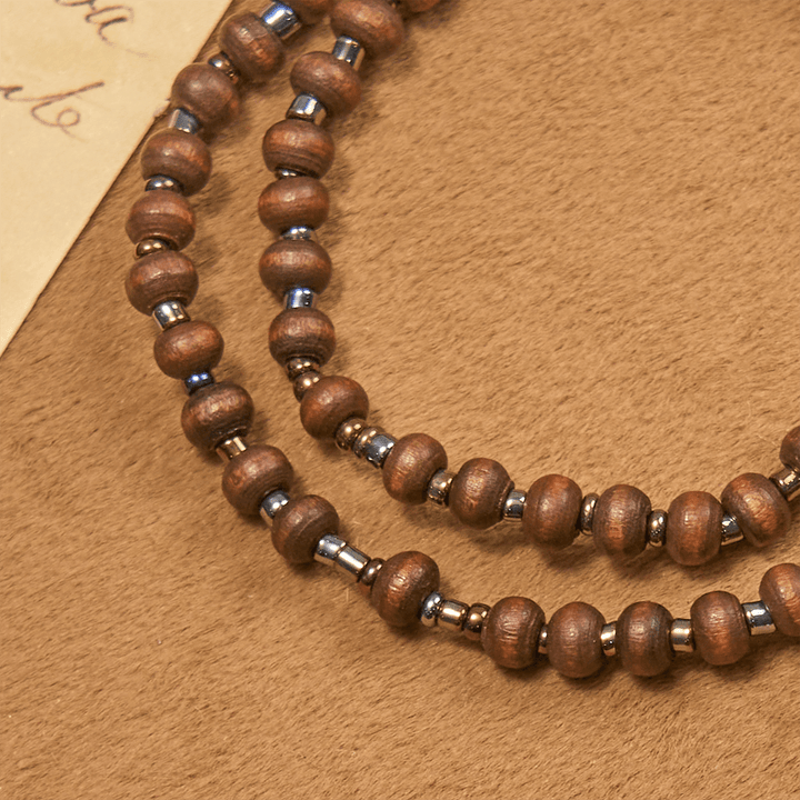Classic Wooden Bead Bracelet with Cross: Timeless Emblem of Understated Faith