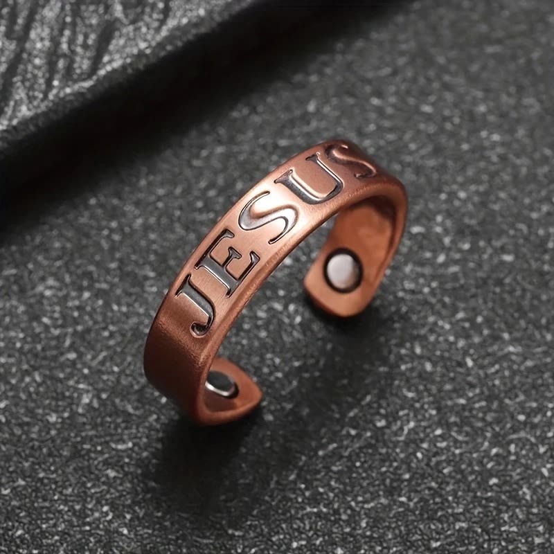 Minimalist Jesus Symbol Adjustable Copper Ring: Distinctive Sign of Faith