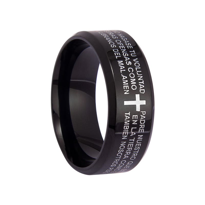 Minimalist 8mm Holy Verse Tri-Color Ring with Cross Motif: Wear Your Faith