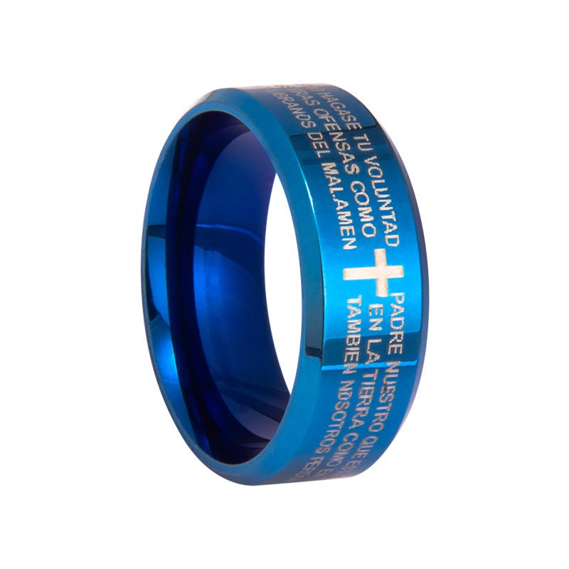 Minimalist 8mm Holy Verse Tri-Color Ring with Cross Motif: Wear Your Faith