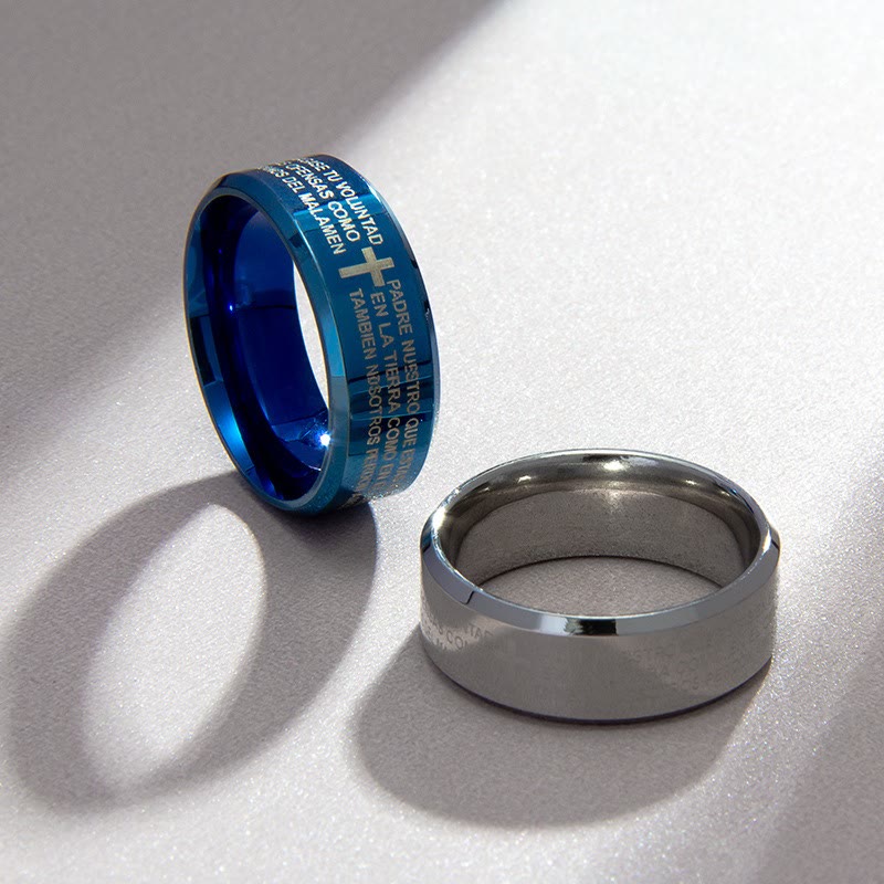 Minimalist 8mm Holy Verse Tri-Color Ring with Cross Motif: Wear Your Faith