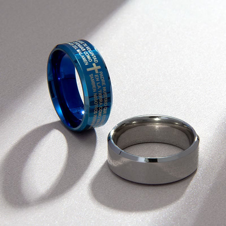 Minimalist 8mm Holy Verse Tri-Color Ring with Cross Motif: Wear Your Faith