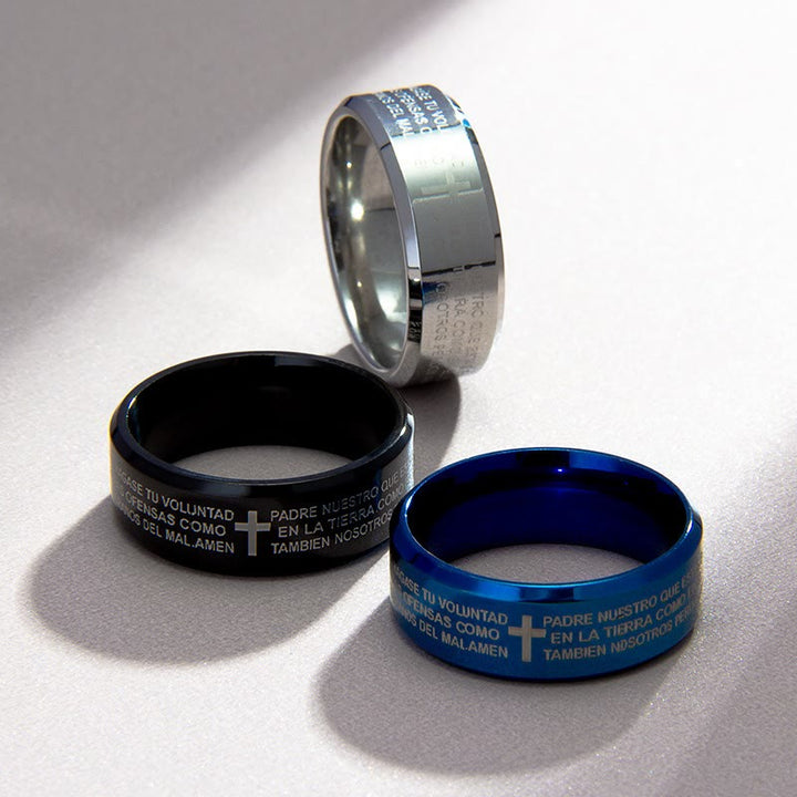 Minimalist 8mm Holy Verse Tri-Color Ring with Cross Motif: Wear Your Faith