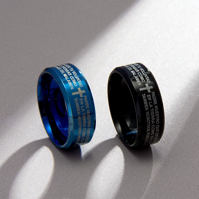 Minimalist 8mm Holy Verse Tri-Color Ring with Cross Motif: Wear Your Faith