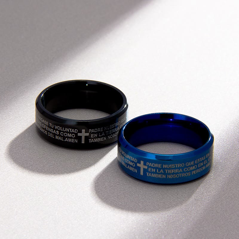 Minimalist 8mm Holy Verse Tri-Color Ring with Cross Motif: Wear Your Faith