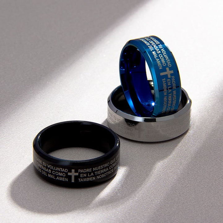 Minimalist 8mm Holy Verse Tri-Color Ring with Cross Motif: Wear Your Faith