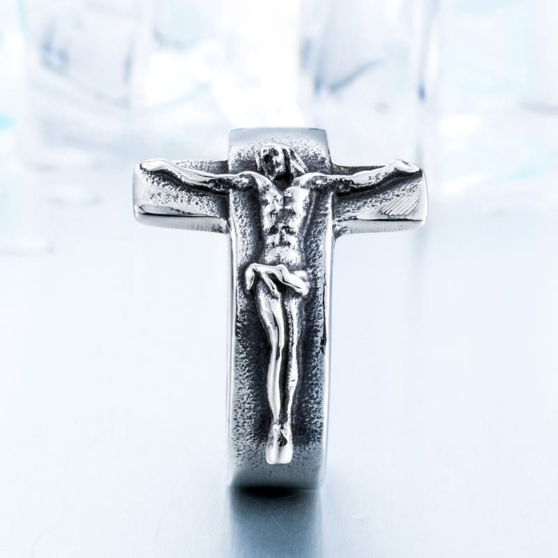 Vintage Crucifix Relief Stainless Steel Ring: Strength Through Sacred Sacrifice