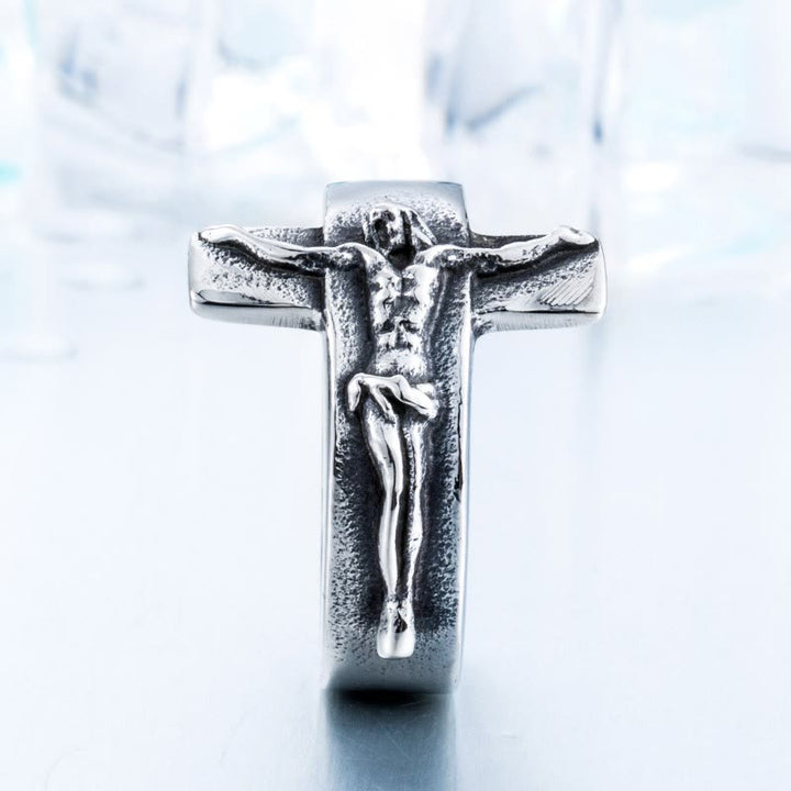 Vintage Crucifix Relief Stainless Steel Ring: Strength Through Sacred Sacrifice