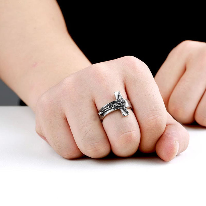 Vintage Crucifix Relief Stainless Steel Ring: Strength Through Sacred Sacrifice