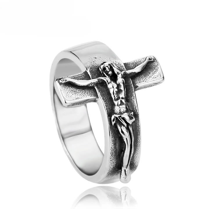 Vintage Crucifix Relief Stainless Steel Ring: Strength Through Sacred Sacrifice