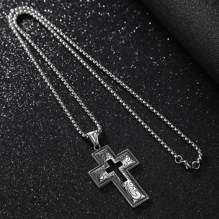 Vintage Antique Hollow Center Cross Necklace with Floral Scroll Design
