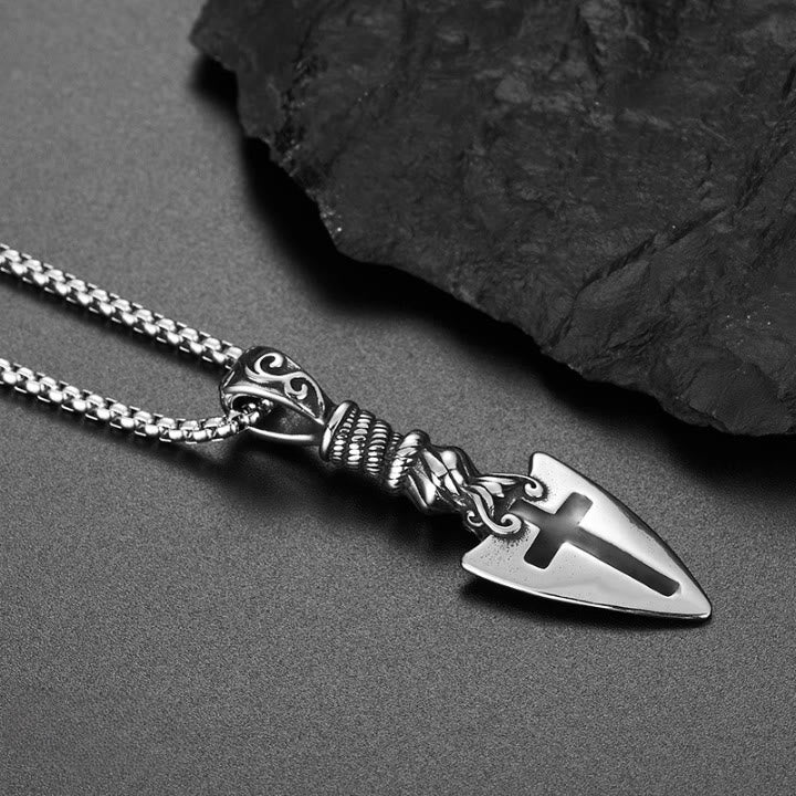 Red Cross Spearhead Necklace with Baroque Elements with Vintage Scroll Pattern