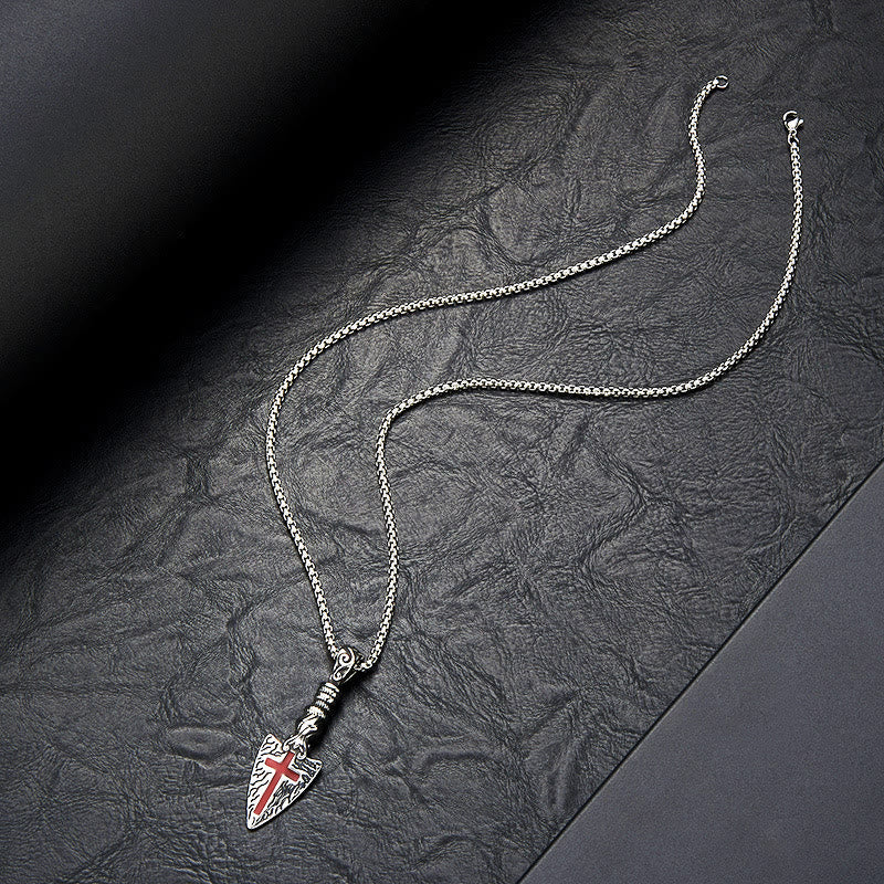 Red Cross Spearhead Necklace with Baroque Elements with Vintage Scroll Pattern