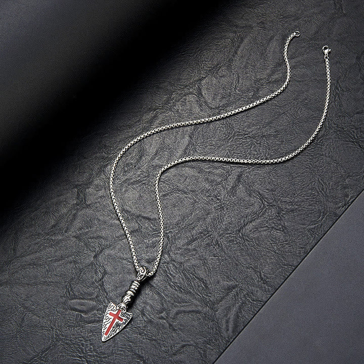 Red Cross Spearhead Necklace with Baroque Elements with Vintage Scroll Pattern