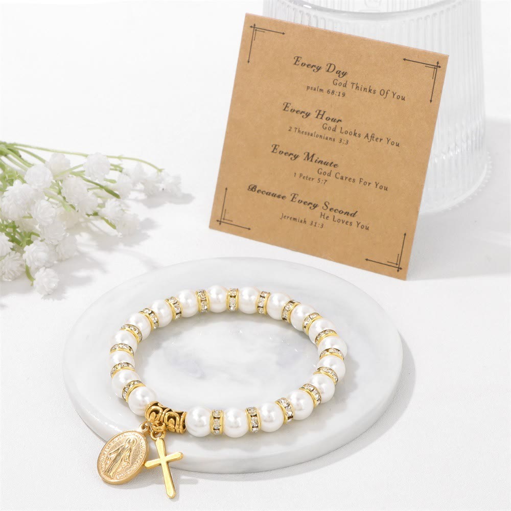 PRAYERFUL FAITH: Elegant Miraculous Medal White Bracelet with Bible Verse Card