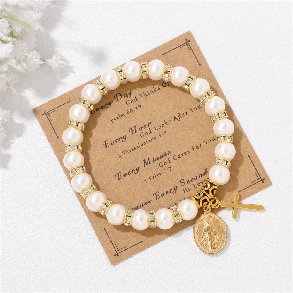 PRAYERFUL FAITH: Elegant Miraculous Medal White Bracelet with Bible Verse Card