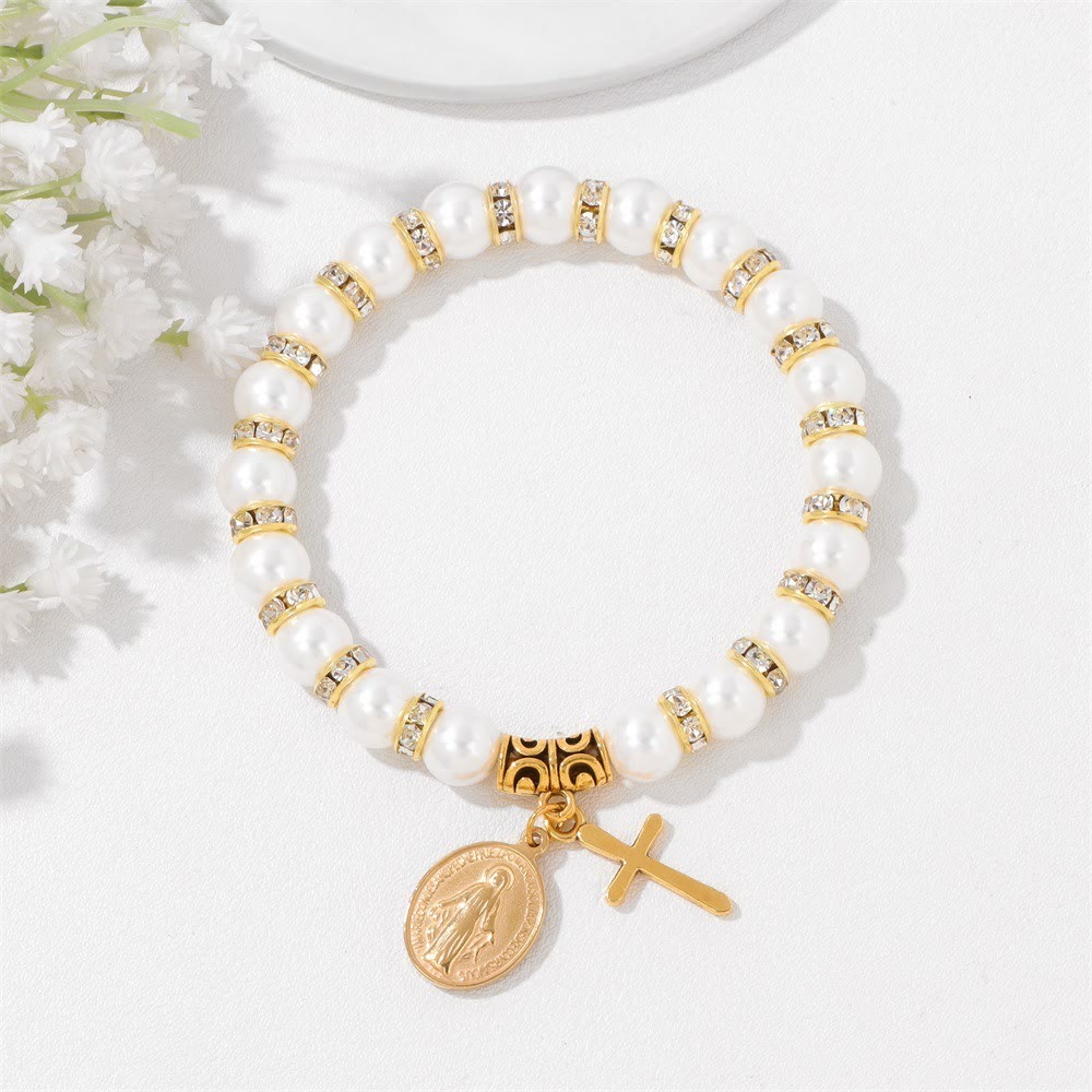 PRAYERFUL FAITH: Elegant Miraculous Medal White Bracelet with Bible Verse Card