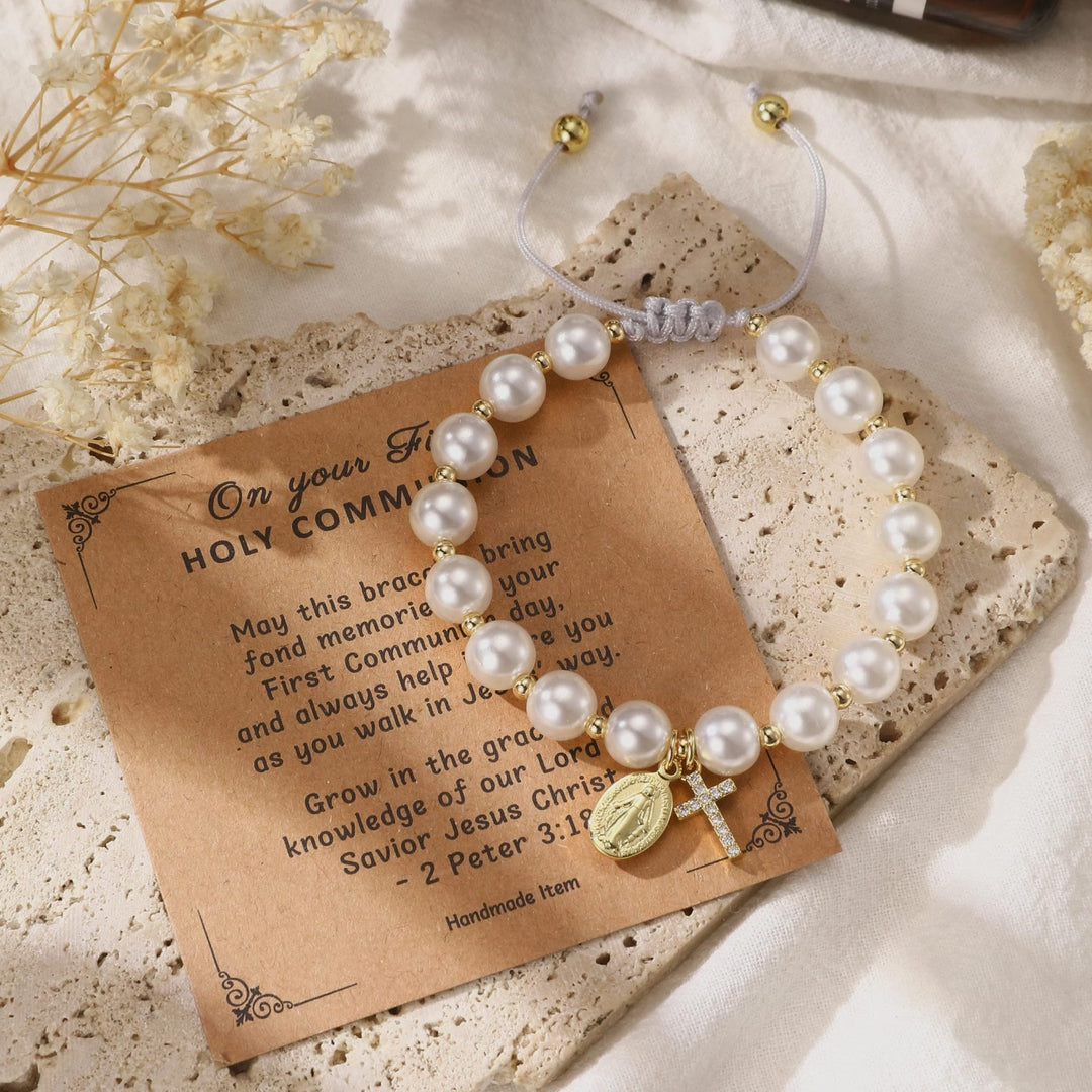 PRAYERFUL FAITH: Elegant Miraculous Medal White Bracelet with Bible Verse Card