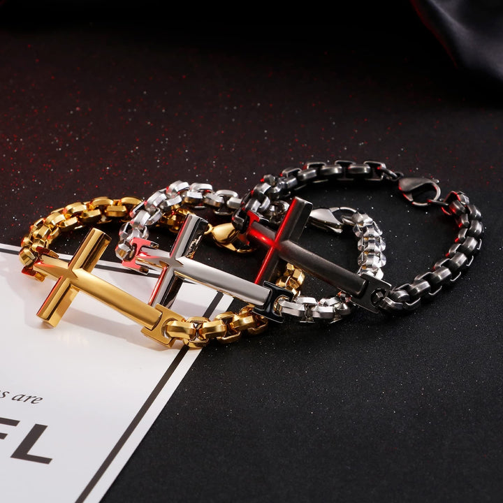 Multicolor Minimalist Cross Bracelet with Sleek Lines and Faithful Soul