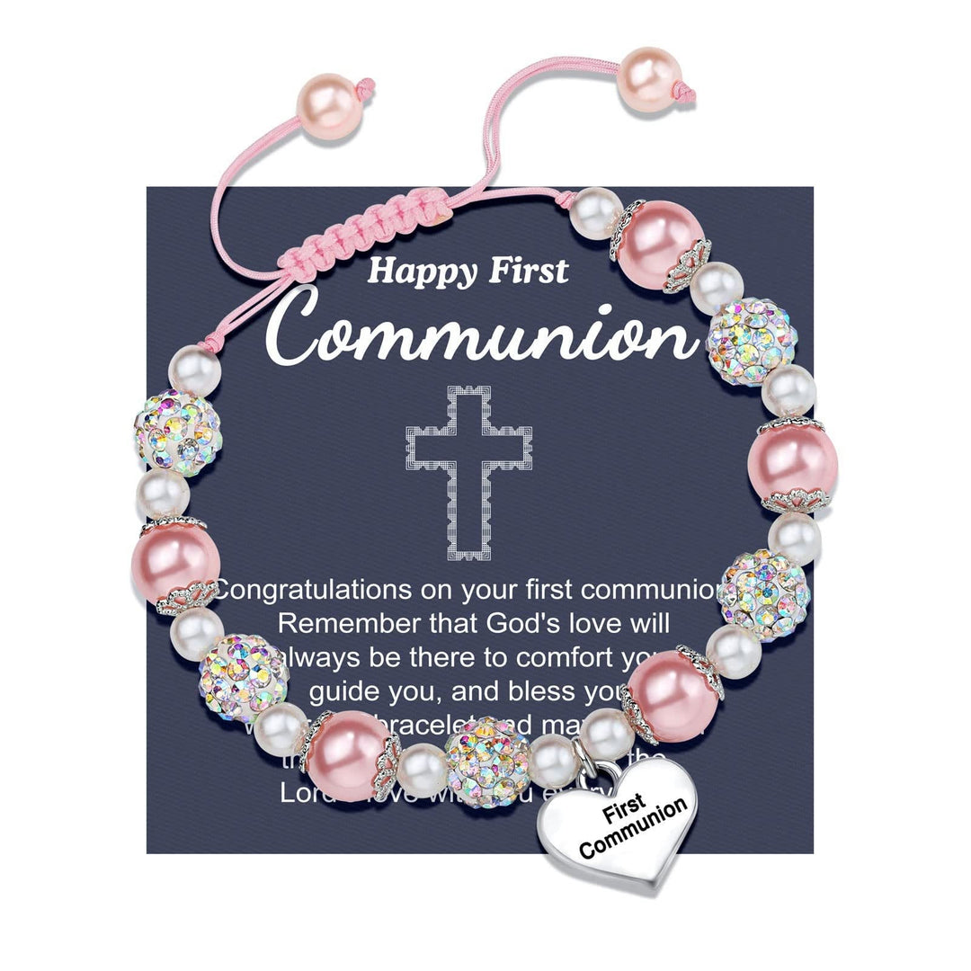 PRAYERFUL FAITH: First Communion Gift Bracelet with Cross and Blessing Card