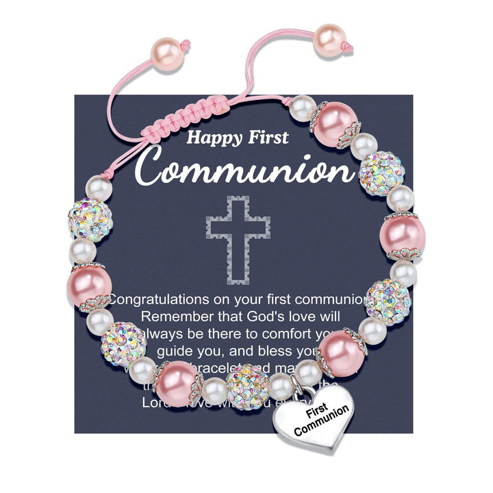 PRAYERFUL FAITH: First Communion Gift Bracelet with Cross and Blessing Card