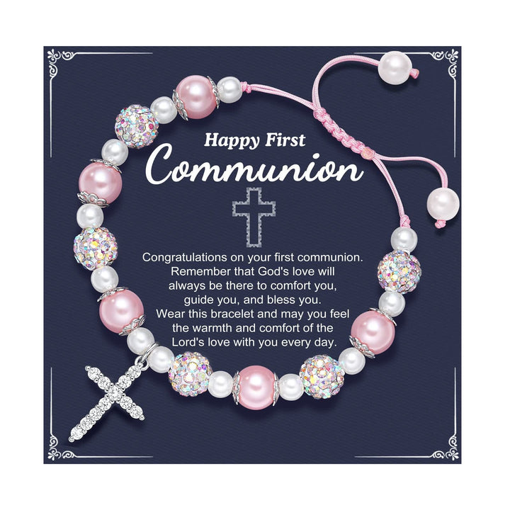 PRAYERFUL FAITH: First Communion Gift Bracelet with Cross and Blessing Card