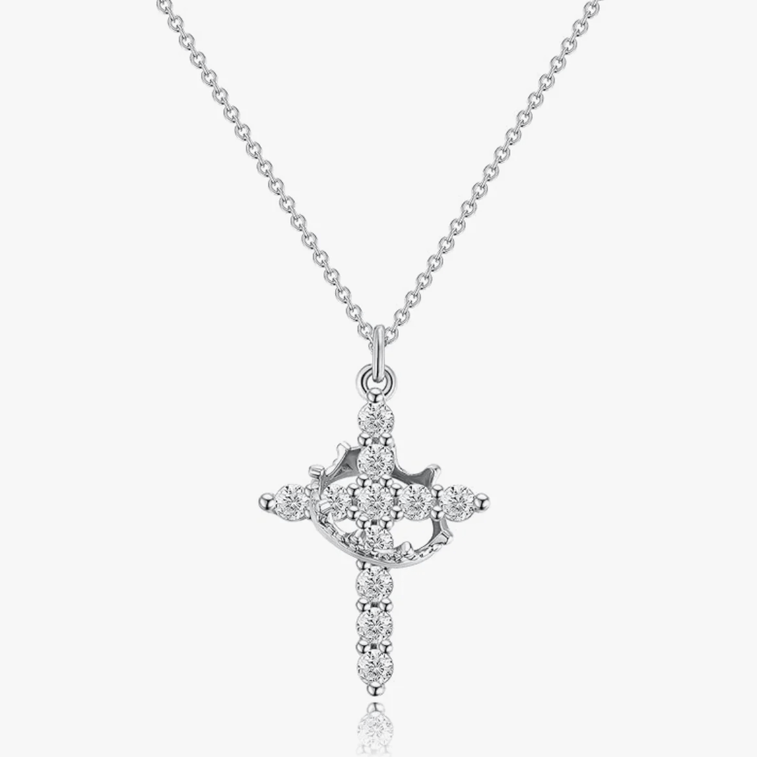 Covenant of Crown and Cross: Modern Crowned in Faith Cross Necklace with Gift Card
