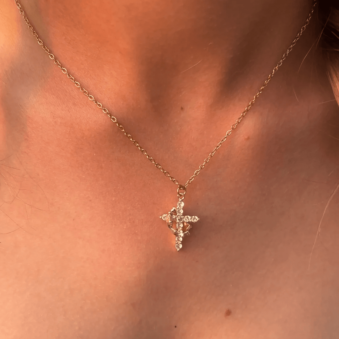 Covenant of Crown and Cross: Modern Crowned in Faith Cross Necklace with Gift Card