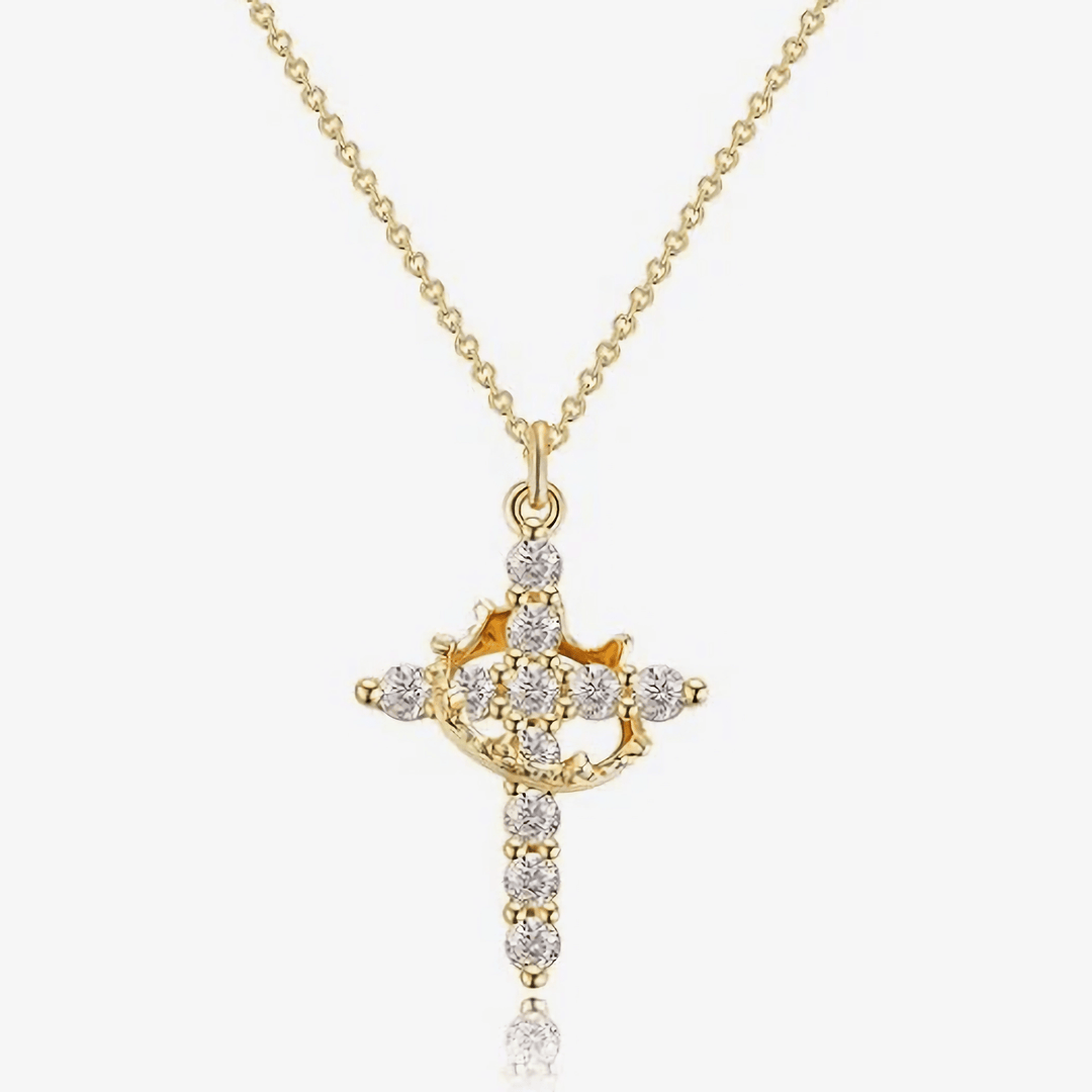 Covenant of Crown and Cross: Modern Crowned in Faith Cross Necklace with Gift Card