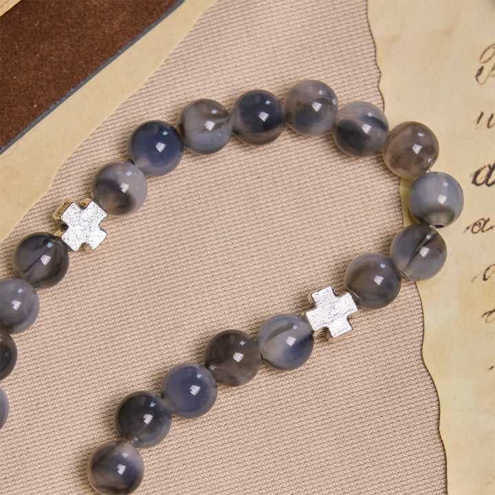 Gray Black Gradient Beads Bracelet Rosary with St. Benedict: Shield of Faith