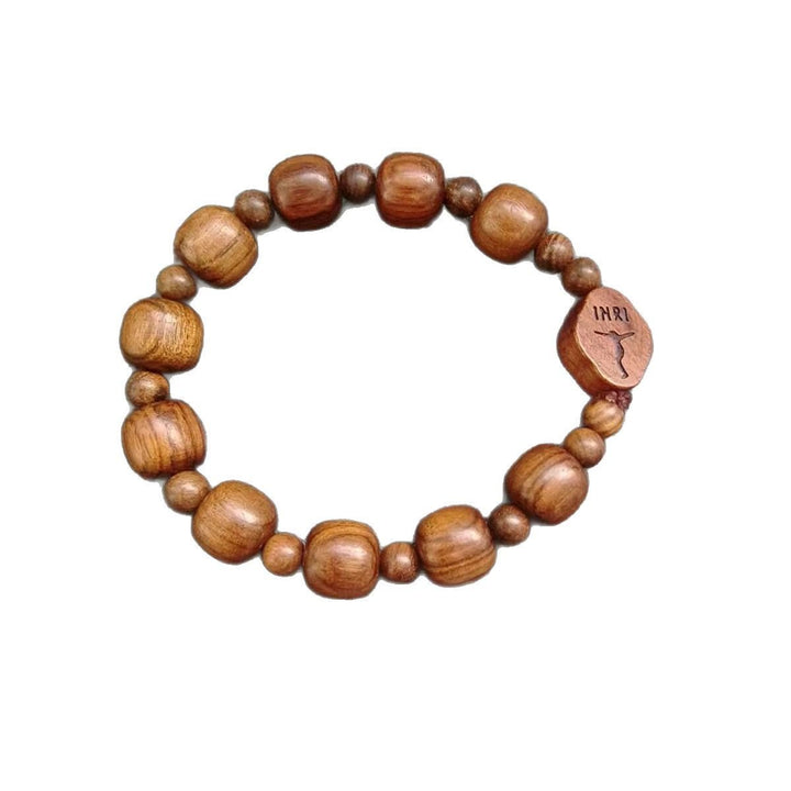 Classic Style Brown Wooden Faith Bracelet with INRI Crucifix