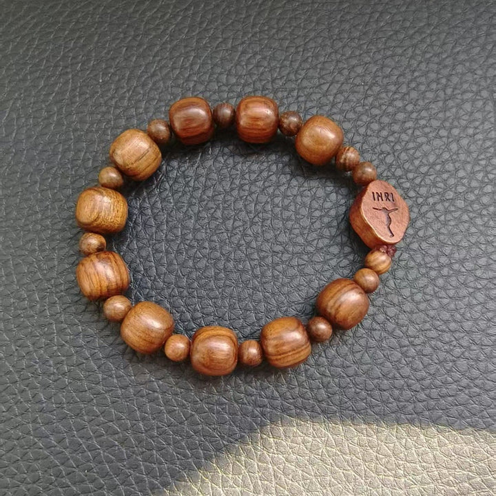 Classic Style Brown Wooden Faith Bracelet with INRI Crucifix