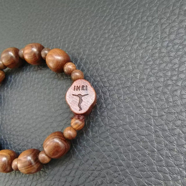 Classic Style Brown Wooden Faith Bracelet with INRI Crucifix