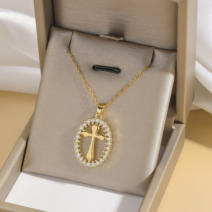 Elegant Oval Cross Necklace with Crystal Halo: A Precious Gift of Faith