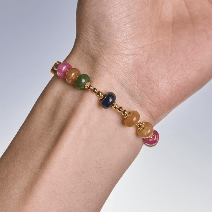 Tourmaline Abacus Beads Bracelet Featuring Cross and Miraculous Medal