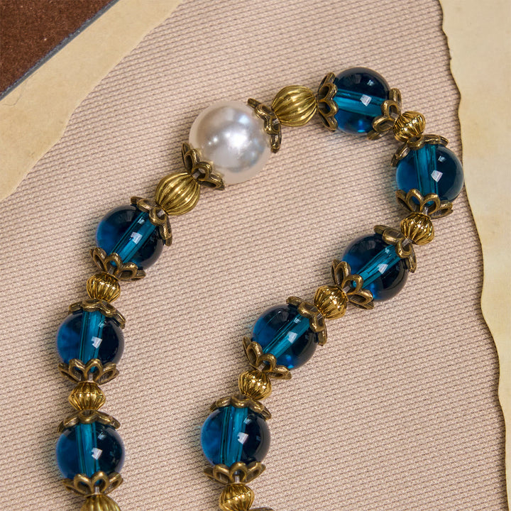 Spiritual Blue Gloss Bead Bracelets Featuring Sacred Brass Crucifix
