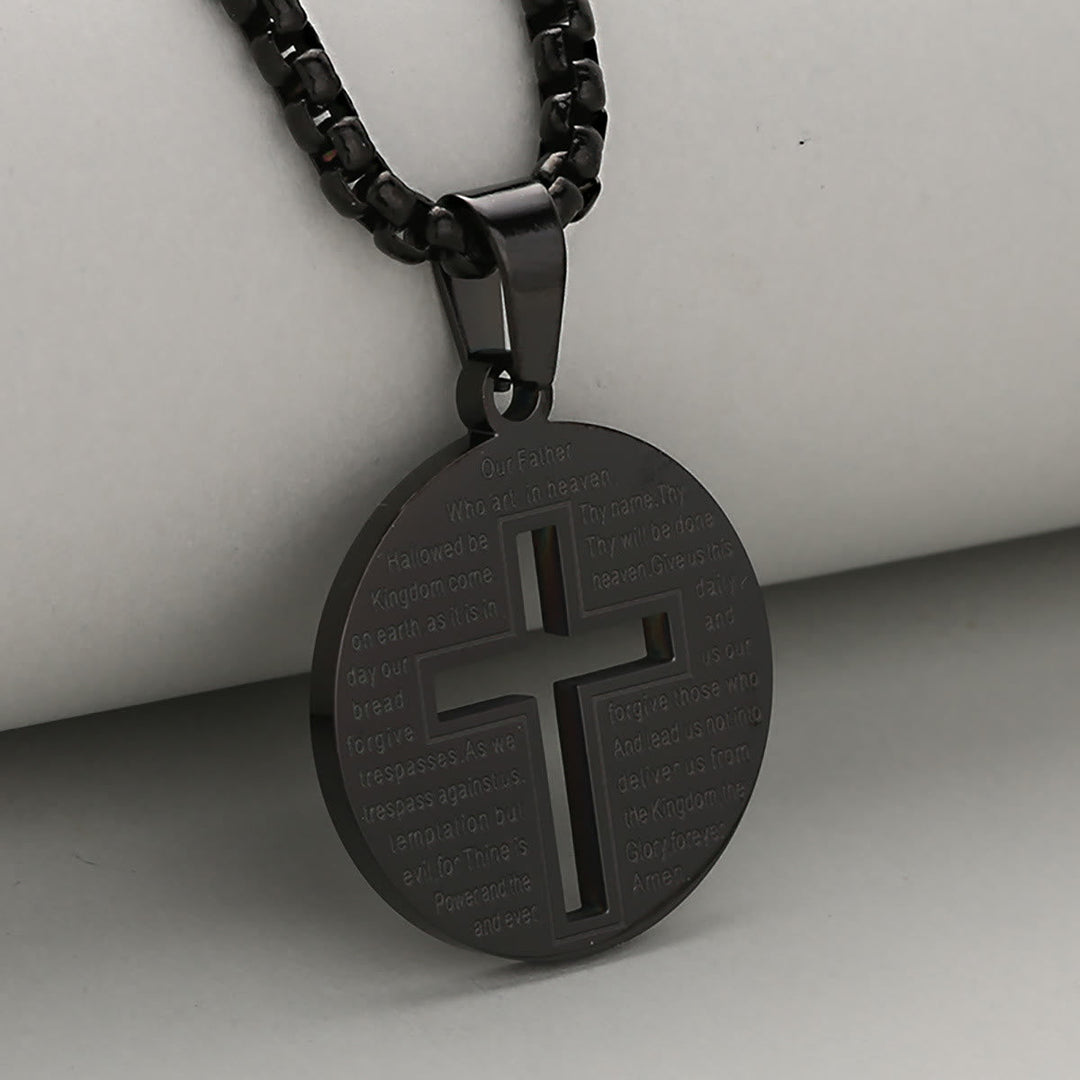 Hollow Cross Pendant Necklace with Inspirational Prayer in Three Elegant Colors