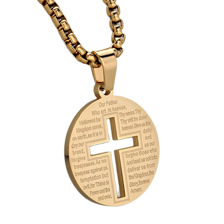 Hollow Cross Pendant Necklace with Inspirational Prayer in Three Elegant Colors