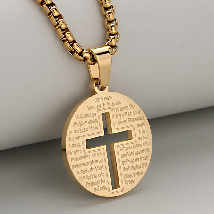 Hollow Cross Pendant Necklace with Inspirational Prayer in Three Elegant Colors