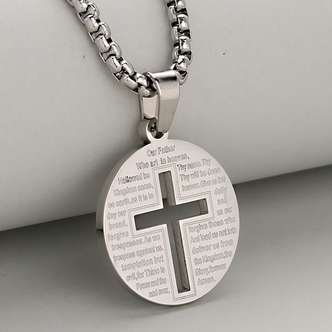 Hollow Cross Pendant Necklace with Inspirational Prayer in Three Elegant Colors