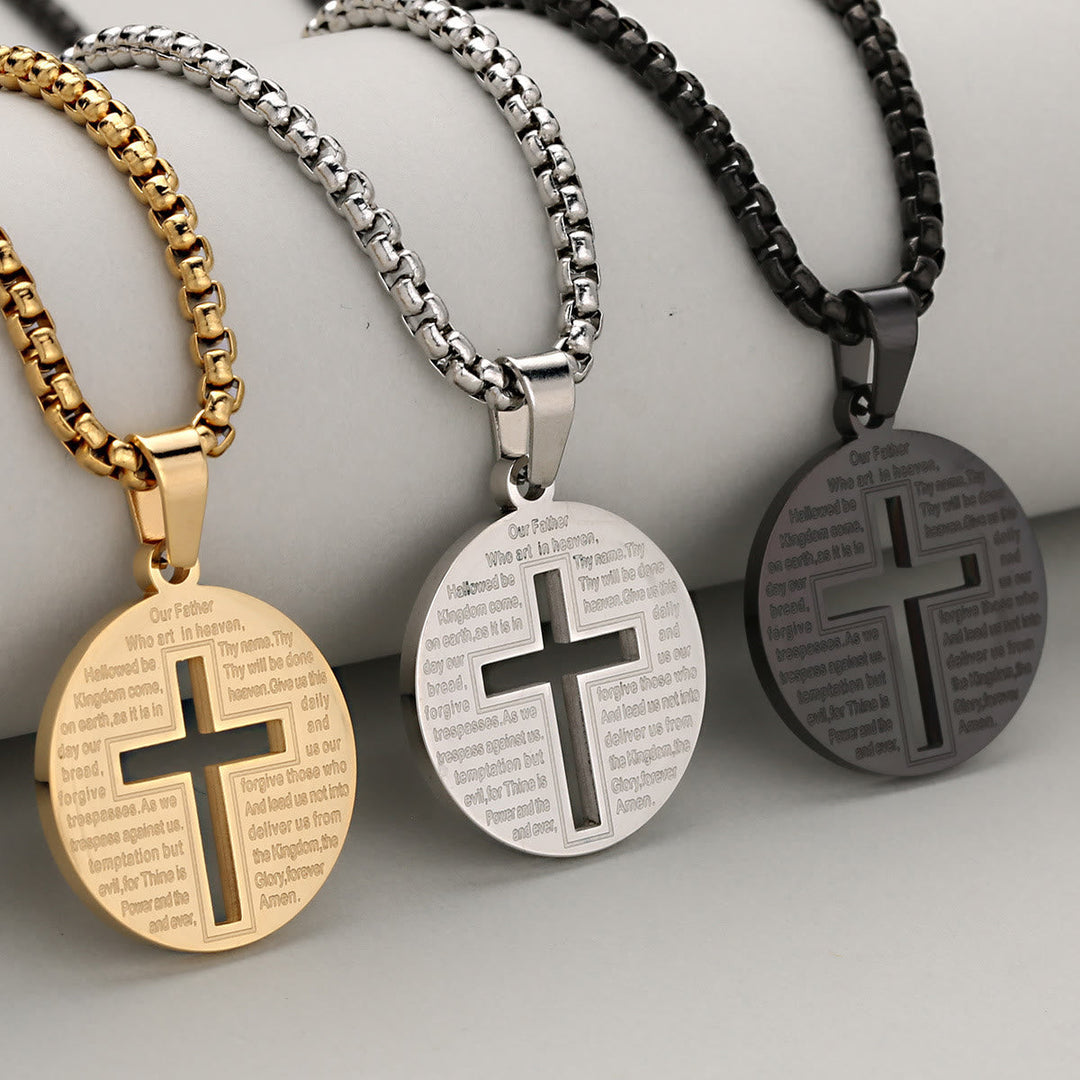 Hollow Cross Pendant Necklace with Inspirational Prayer in Three Elegant Colors