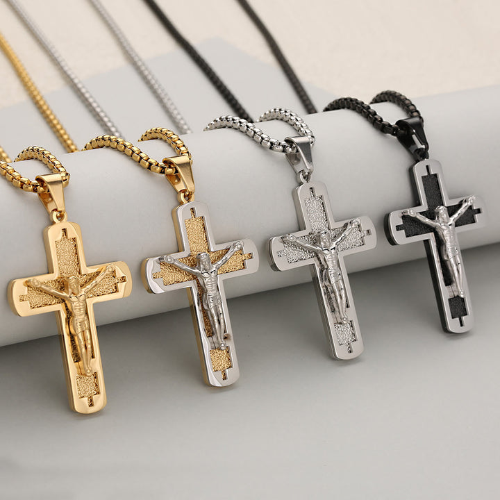 Polished Crucifix Pendant Necklace Available in Four Timeless Color Styles