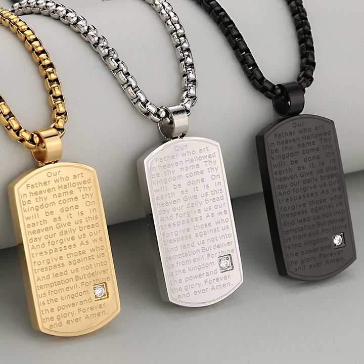 Three Color Lord's Prayer Rectangular Necklace Expressing Faith and Hope