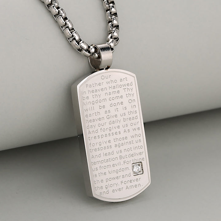 Three Color Lord's Prayer Rectangular Necklace Expressing Faith and Hope