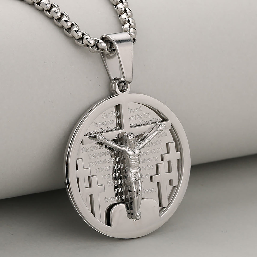 Round Crucifix Pendant Necklace in Four Colors Perfect for Religious Gifts