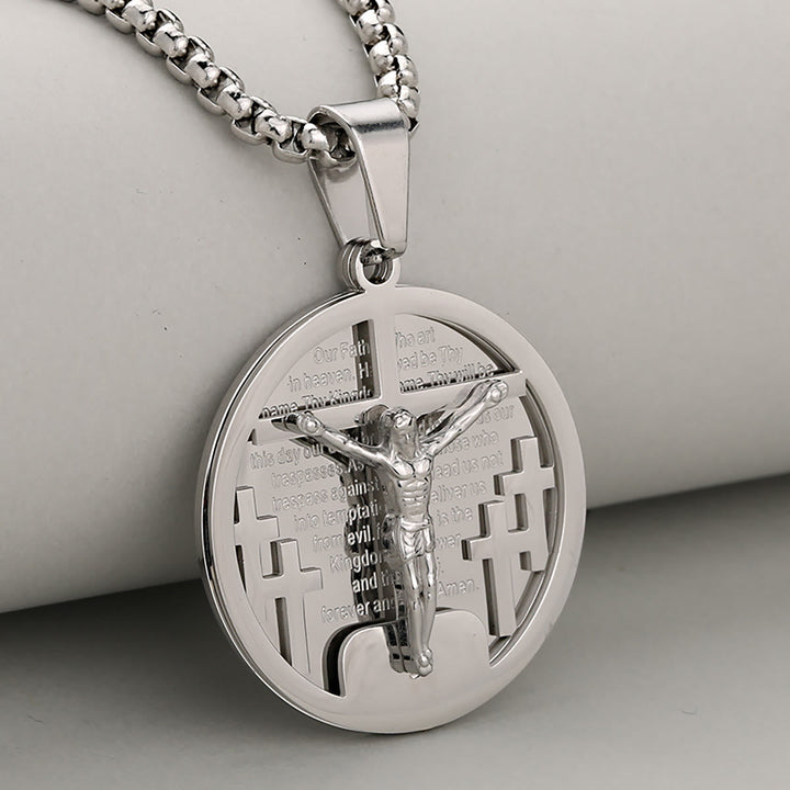 Round Crucifix Pendant Necklace in Four Colors Perfect for Religious Gifts