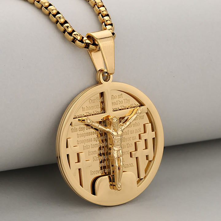 Round Crucifix Pendant Necklace in Four Colors Perfect for Religious Gifts